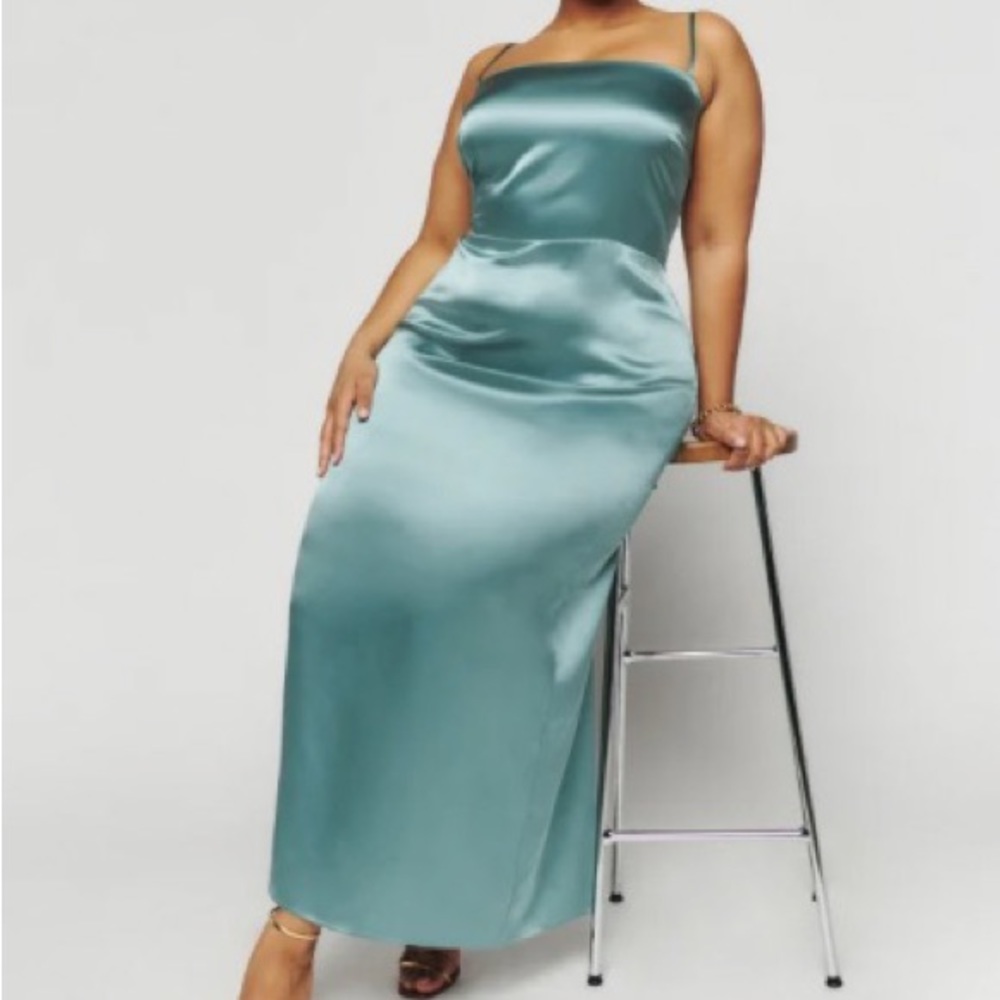 Reformation Frankie Silk Dress in Verdigris